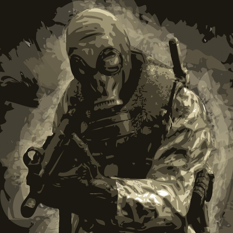 soldier in gas mask
