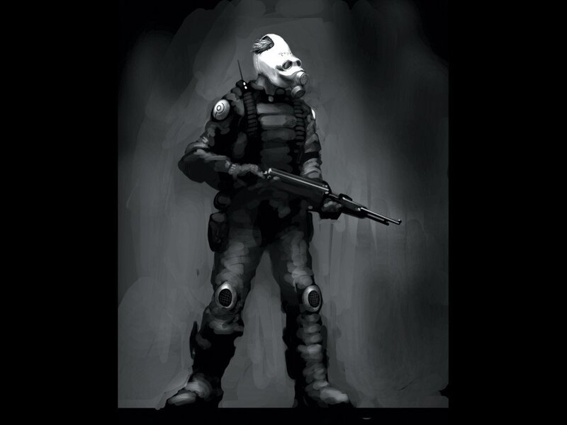 soldier in gas mask