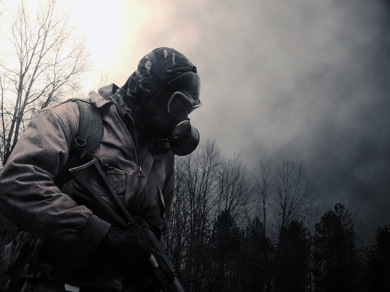 soldier in gas mask