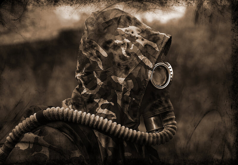 soldier in gas mask