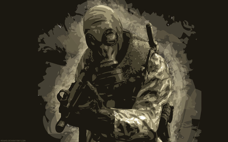 soldier in gas mask