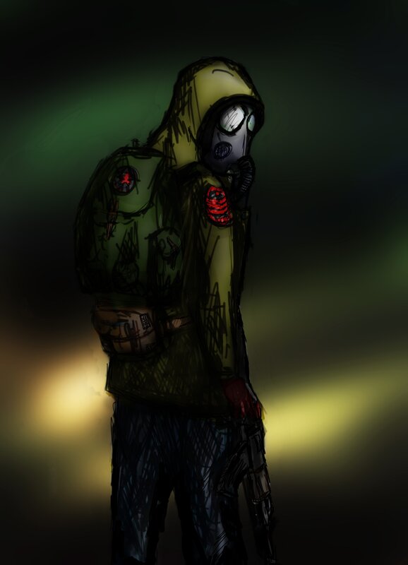 soldier in gas mask