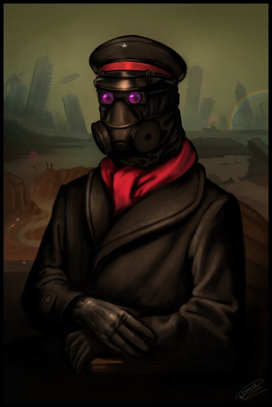 soldier in gas mask