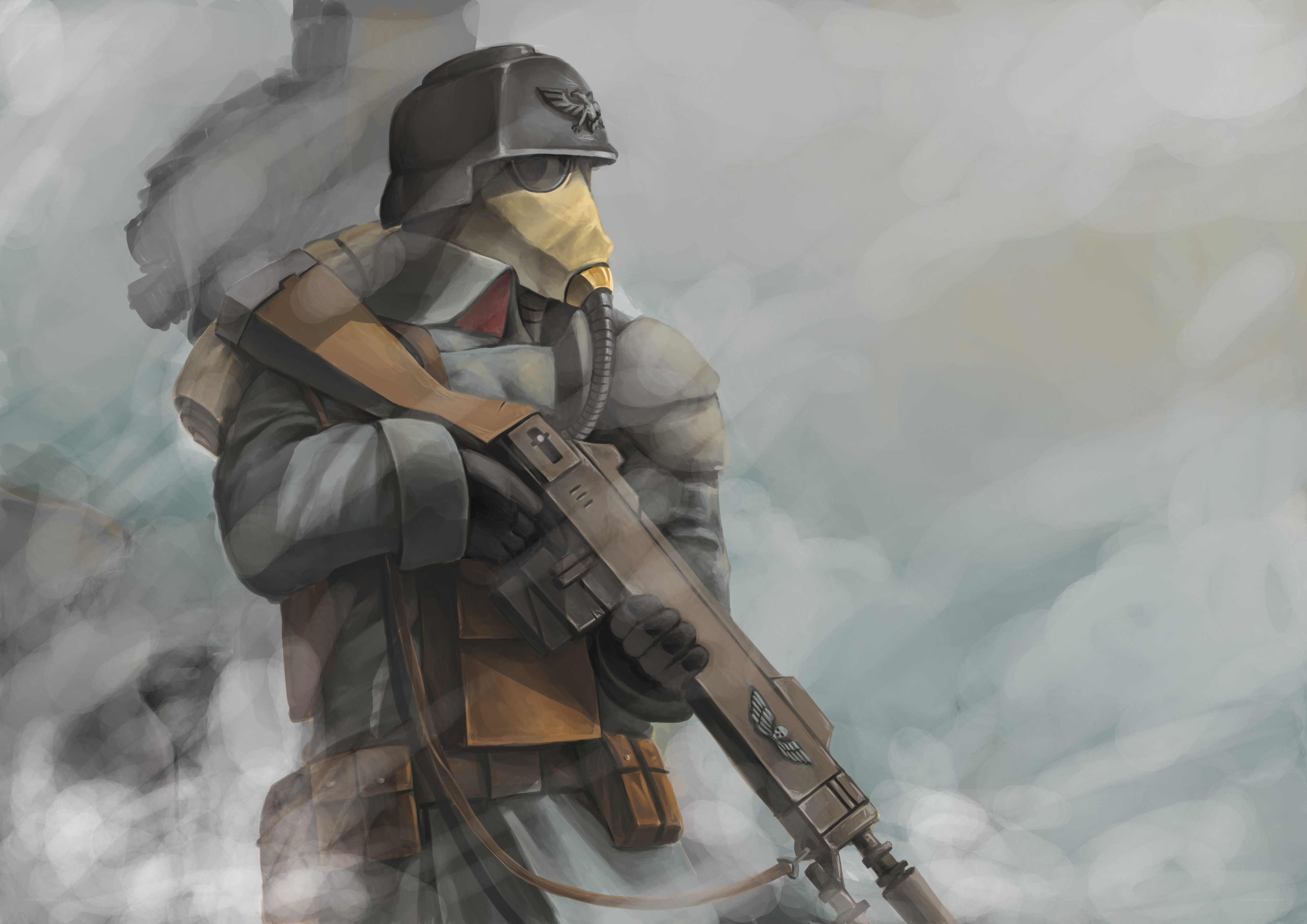 soldier in gas mask