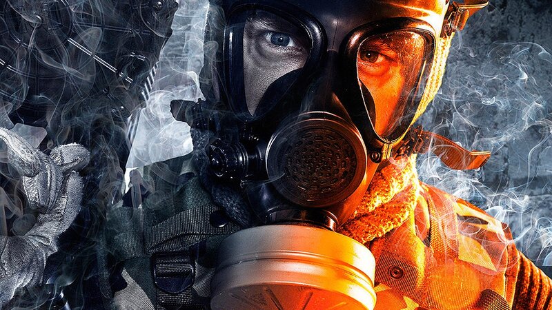 soldier in gas mask
