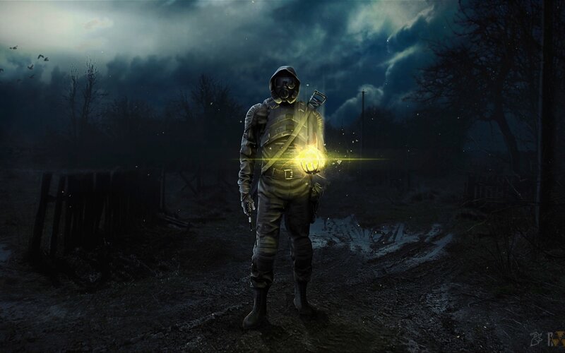 soldier in gas mask at night