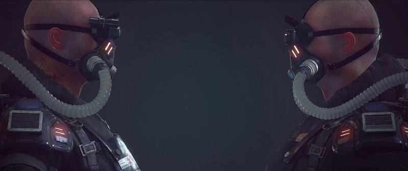 Soldier in Gas Mask — Black, Dark, 3d Render