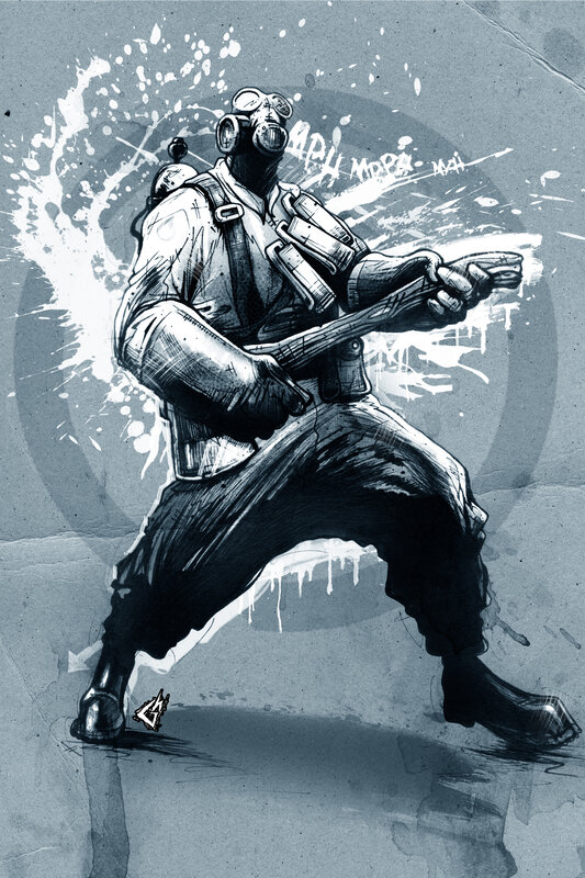 Soldier in Gas Mask — Black, Dramatic, Digital Art, Gas Mask, Gun