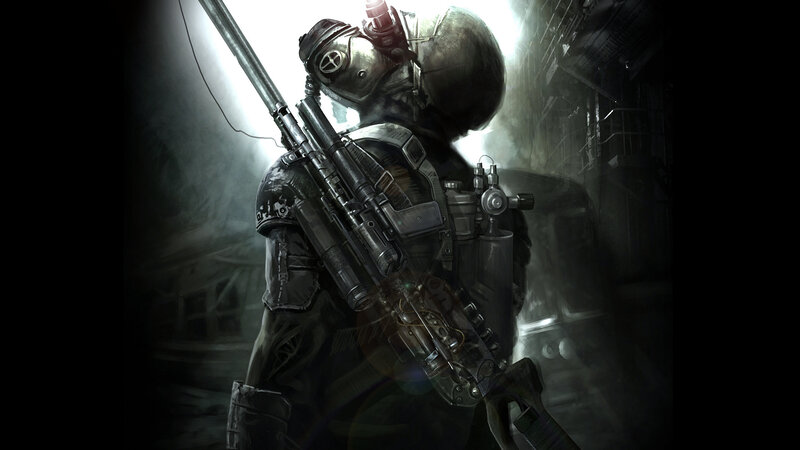 Soldier in Gas Mask — Black, Dramatic, Digital Art, Gun