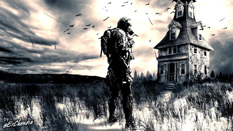 Soldier in Gas Mask — Black, Dramatic, Digital Art, House