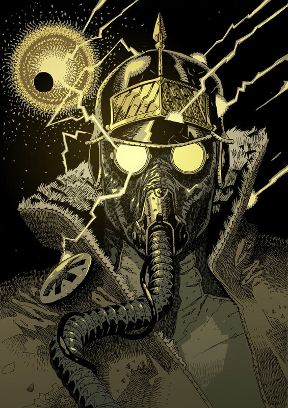 Soldier in Gas Mask — Black, Dramatic, Night, Comic