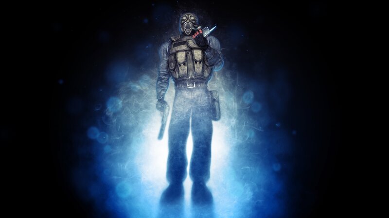 Soldier in Gas Mask — Blue, Dramatic, Night