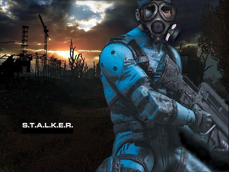 Soldier in Gas Mask — Blue, Dramatic, Sunset