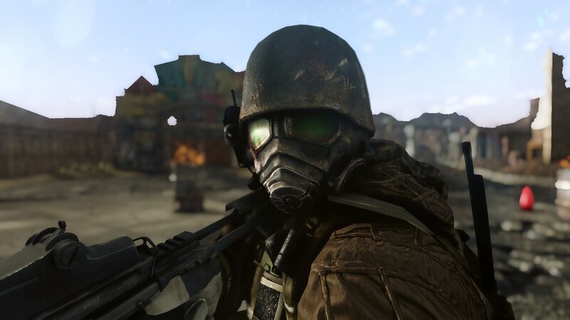 Soldier in Gas Mask — Brown, Dramatic, Afternoon