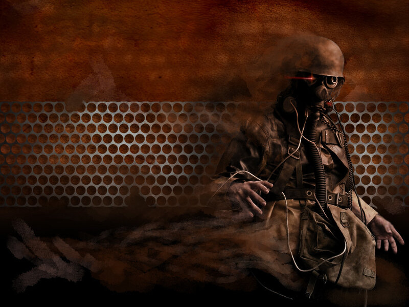 Soldier in Gas Mask — Brown, Dramatic, Digital Art, Gas Mask, Helmet