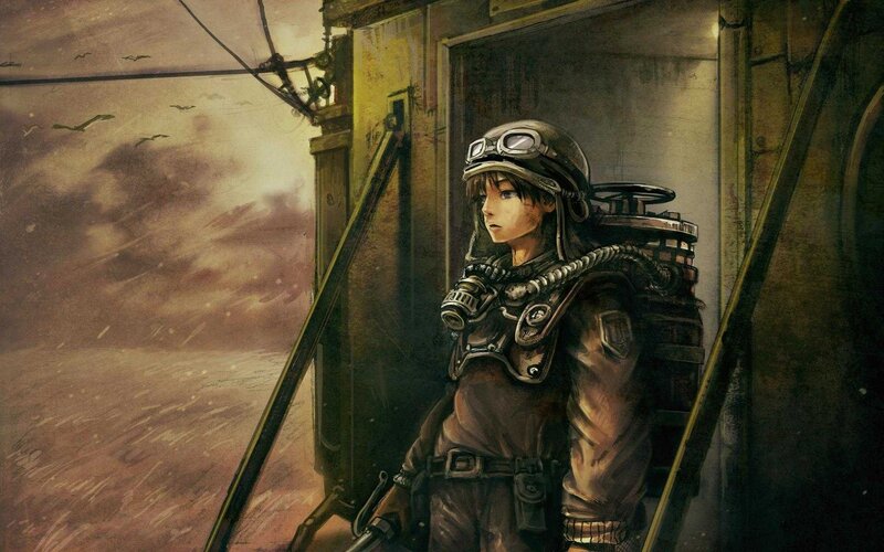 Soldier in Gas Mask — Brown, Dramatic, Sunset, Digital Art, Goggles