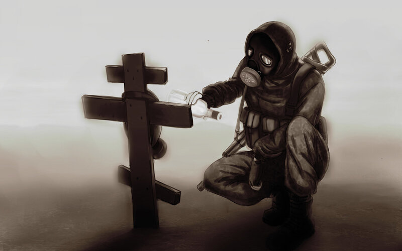 Soldier in Gas Mask — Brown, Somber, Digital Art