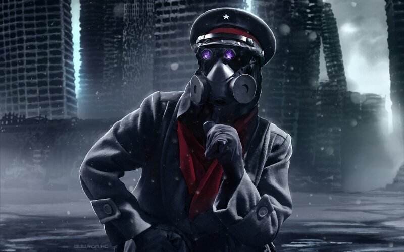 Soldier in Gas Mask — Gray, Dramatic, Digital Art, Gas Mask, Military Hat