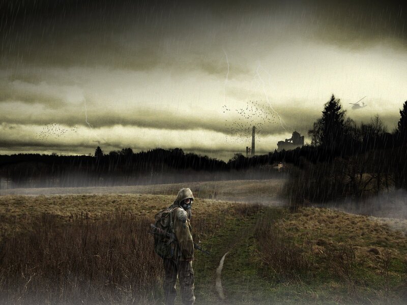 Soldier in Gas Mask — Gray, Dramatic, Night, Digital Art