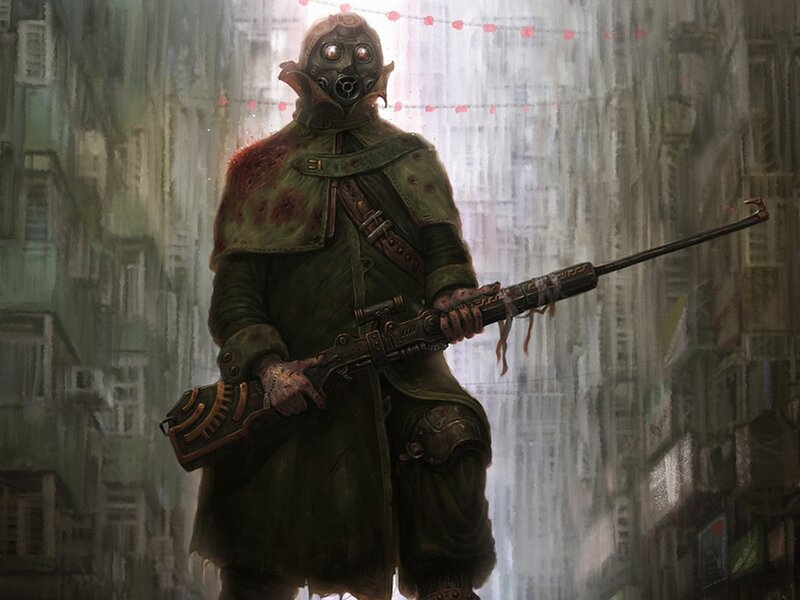 Soldier in Gas Mask — Green, Dramatic, Digital Art, Rifle