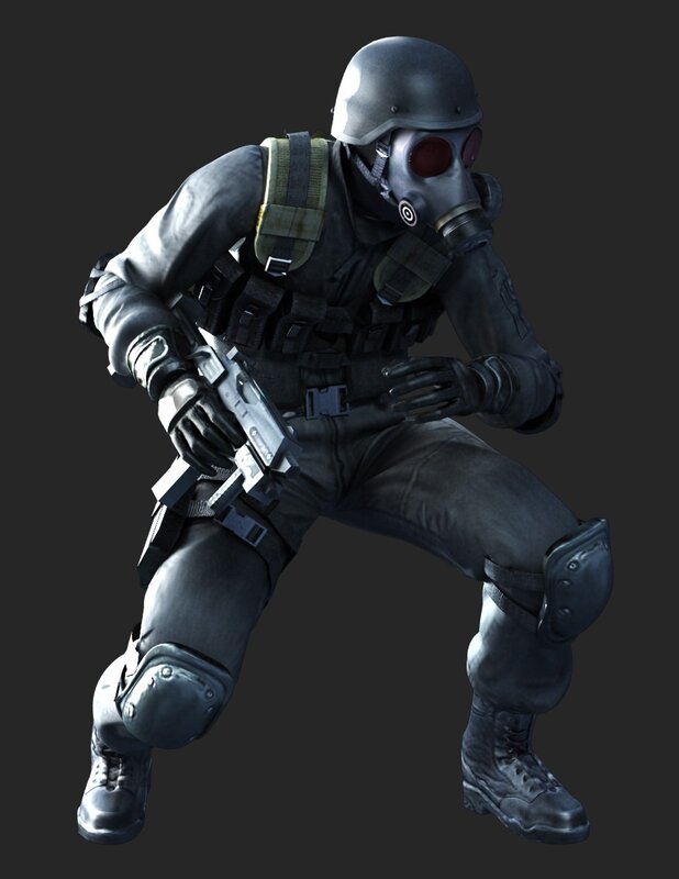 soldier in gas mask holding gun