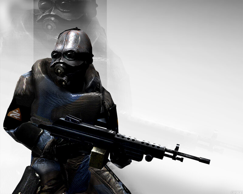 soldier in gas mask holding rifle