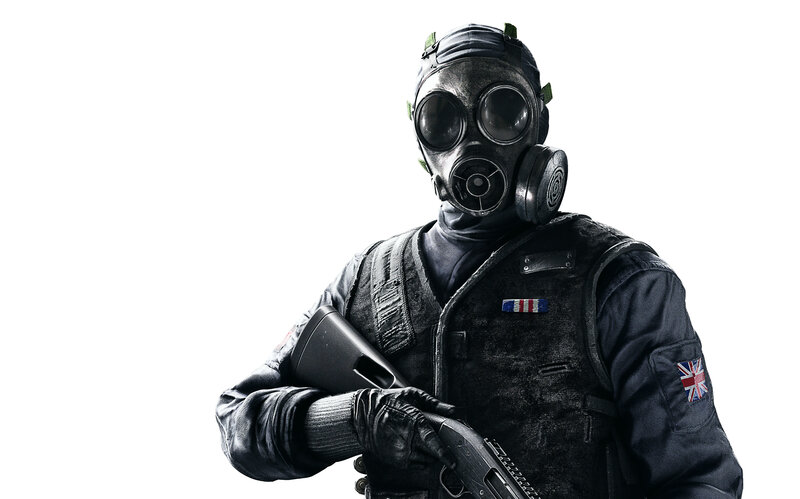 soldier in gas mask holding shotgun
