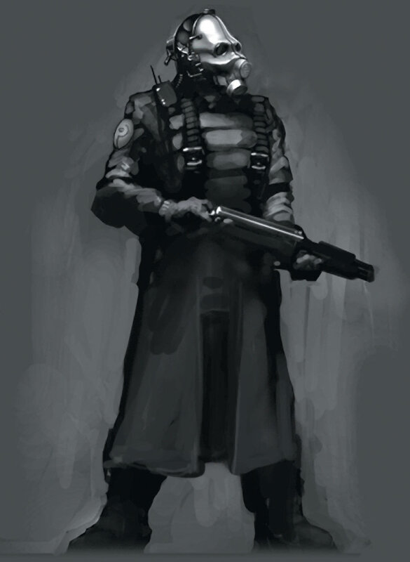 soldier in gas mask holding weapon