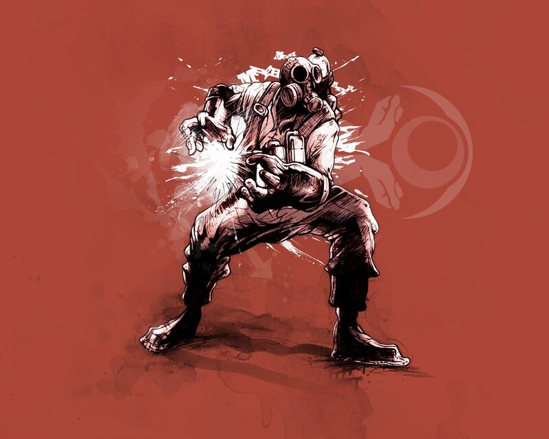 Soldier in Gas Mask — Red, Dramatic, Digital Art, Gas Mask, Gun, Splatter