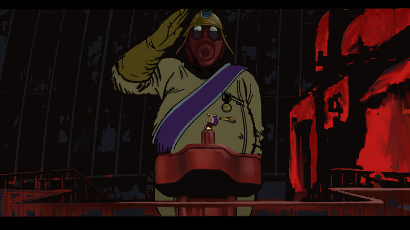 Soldier in Gas Mask — Red, Dramatic, Night, Digital Art, Gas Mask