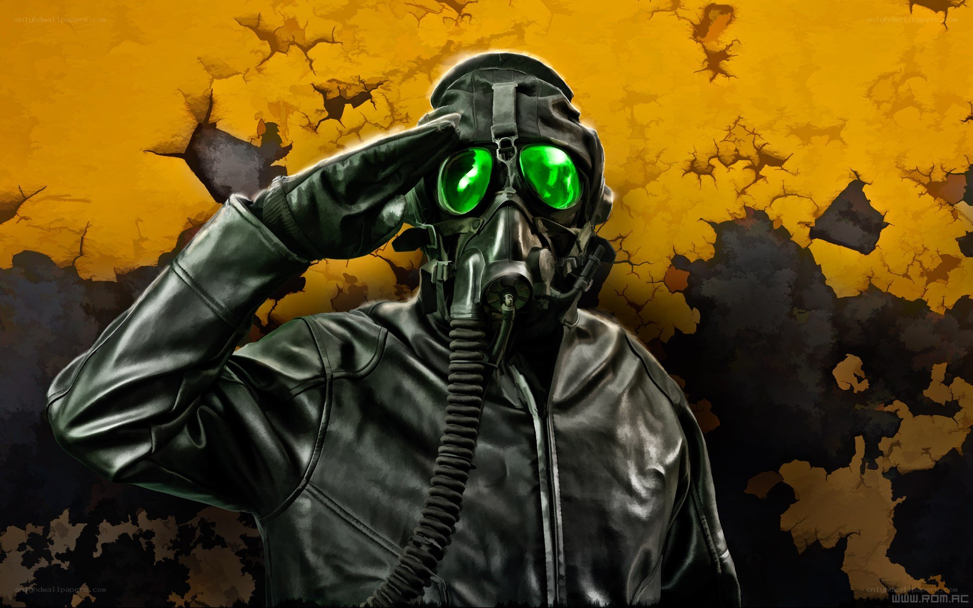 soldier in gas mask saluting