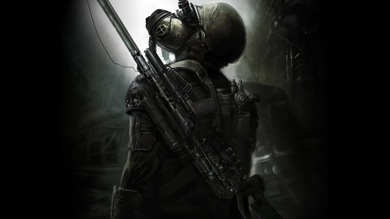 soldier in gas mask with rifle