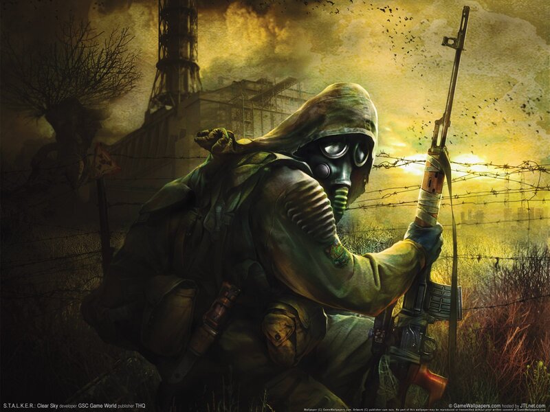 Soldier in Gas Mask — Yellow, Dramatic, Sunset, Digital Art, Gas Mask, Rifle, Barbed Wire