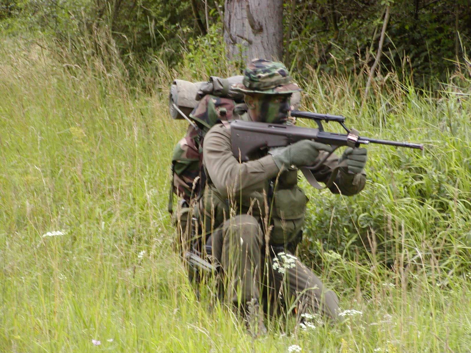 Soldier in grassy field