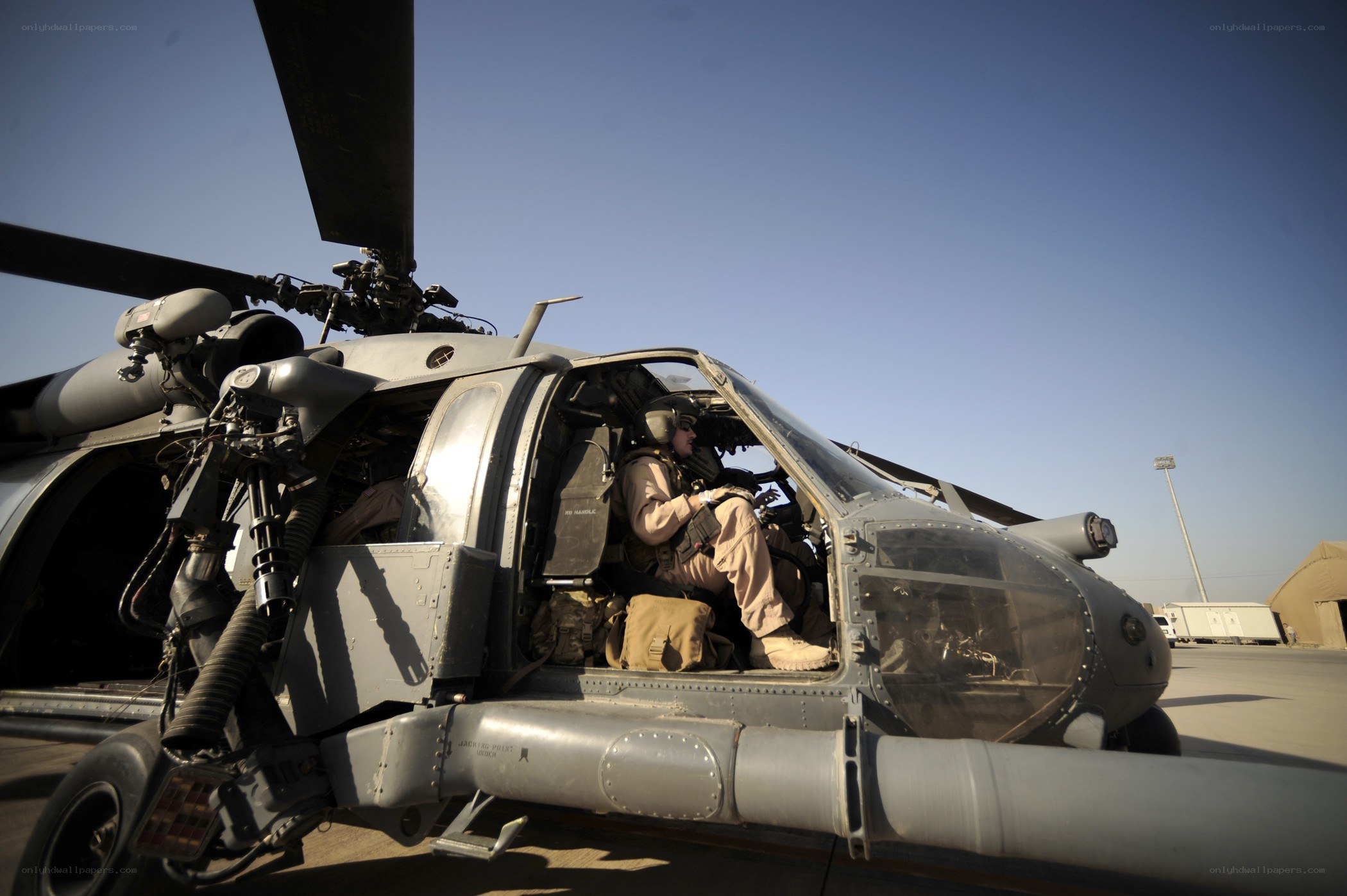 Soldier in helicopter cockpit