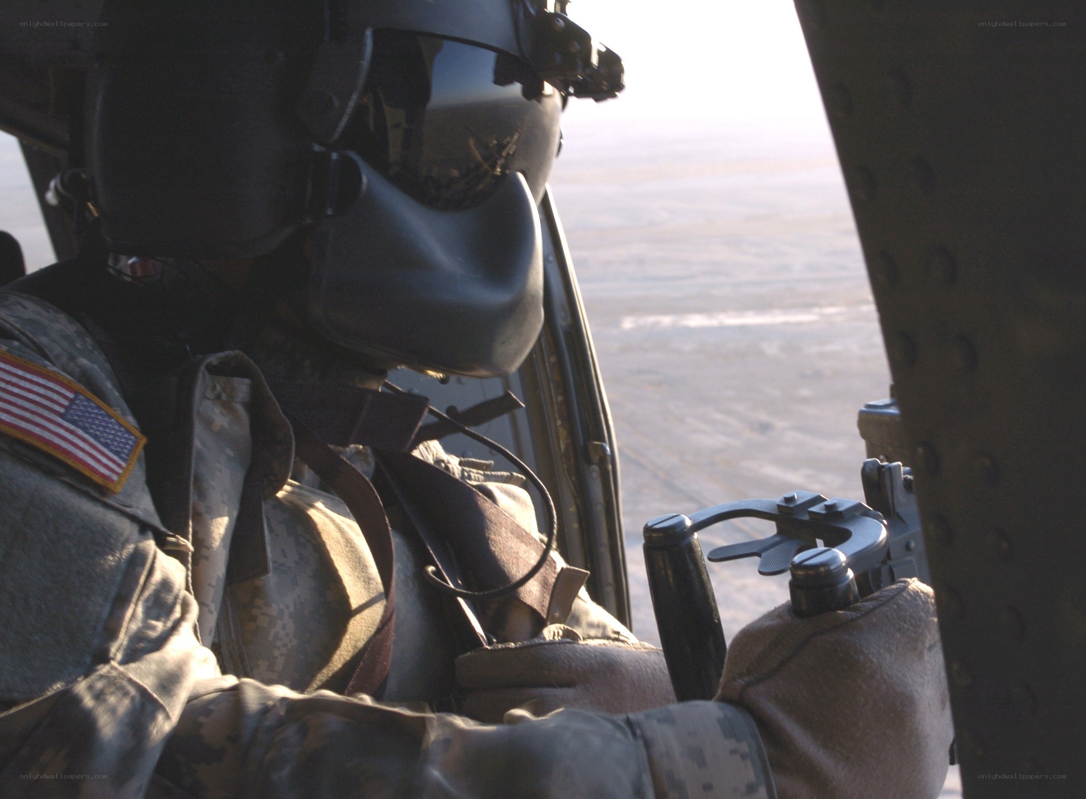 Soldier in helicopter cockpit