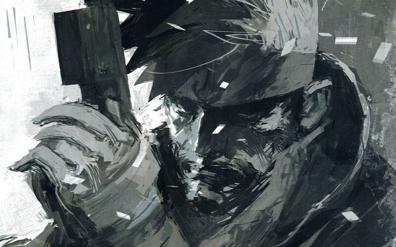 Soldier in Helmet — Black, Dramatic, Digital Art, Gun