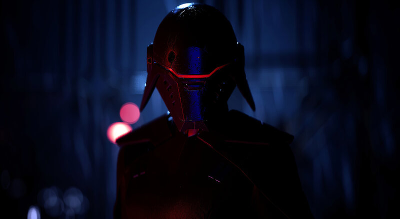 Soldier in Helmet — Black, Dramatic, Night, 3d Render