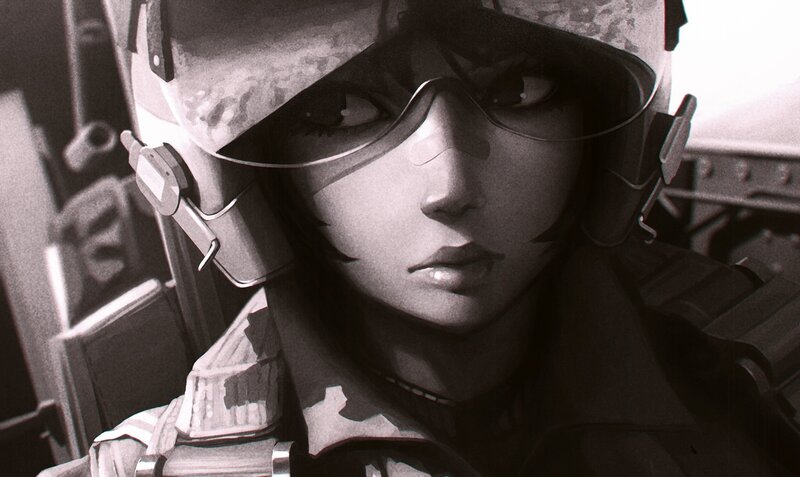 Soldier in Helmet — Black, Serious, Digital Art