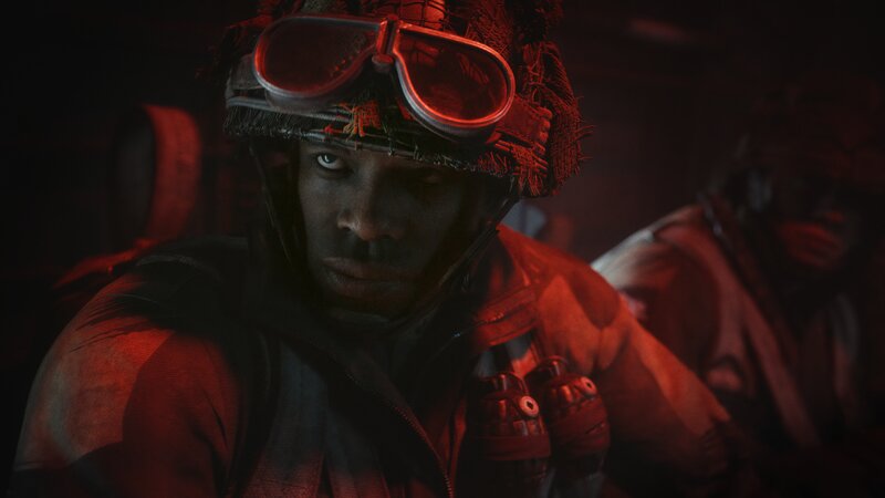 Soldier in Helmet — Red, Dark, Intense