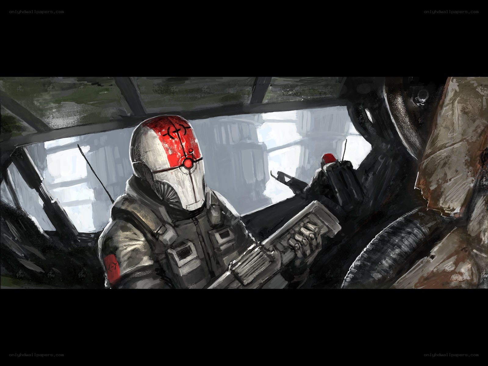 soldier in helmet with red markings