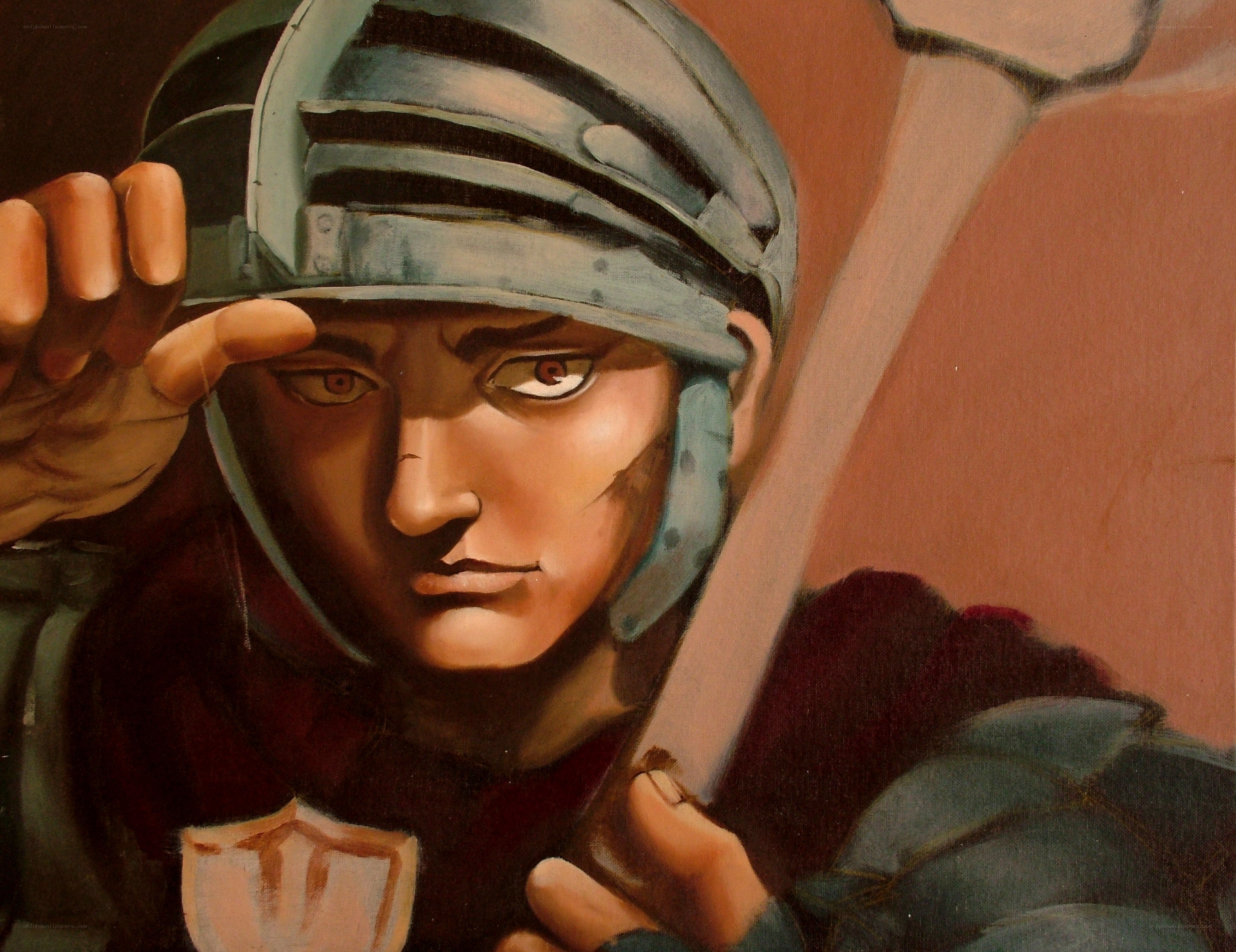 soldier in helmet with sword
