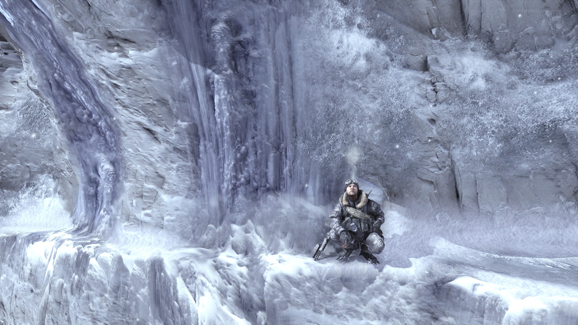 Soldier in icy cave