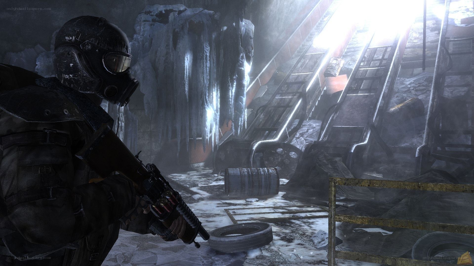 soldier in icy tunnel