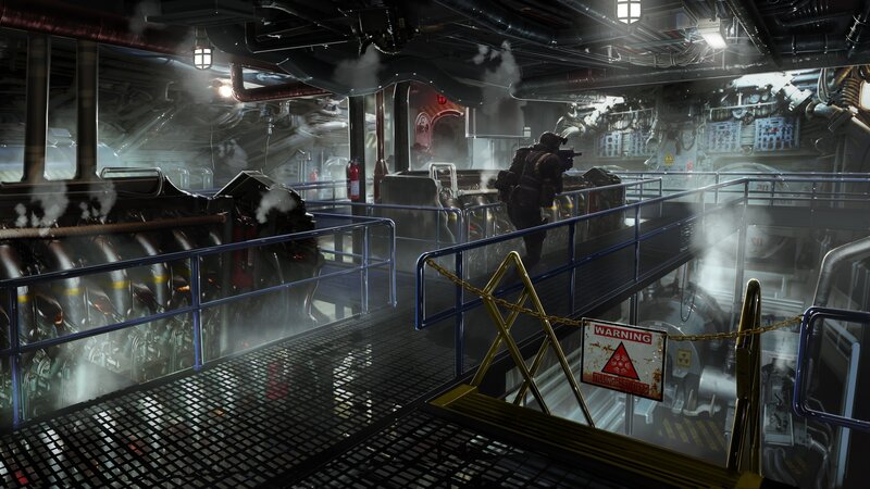 Soldier in industrial facility