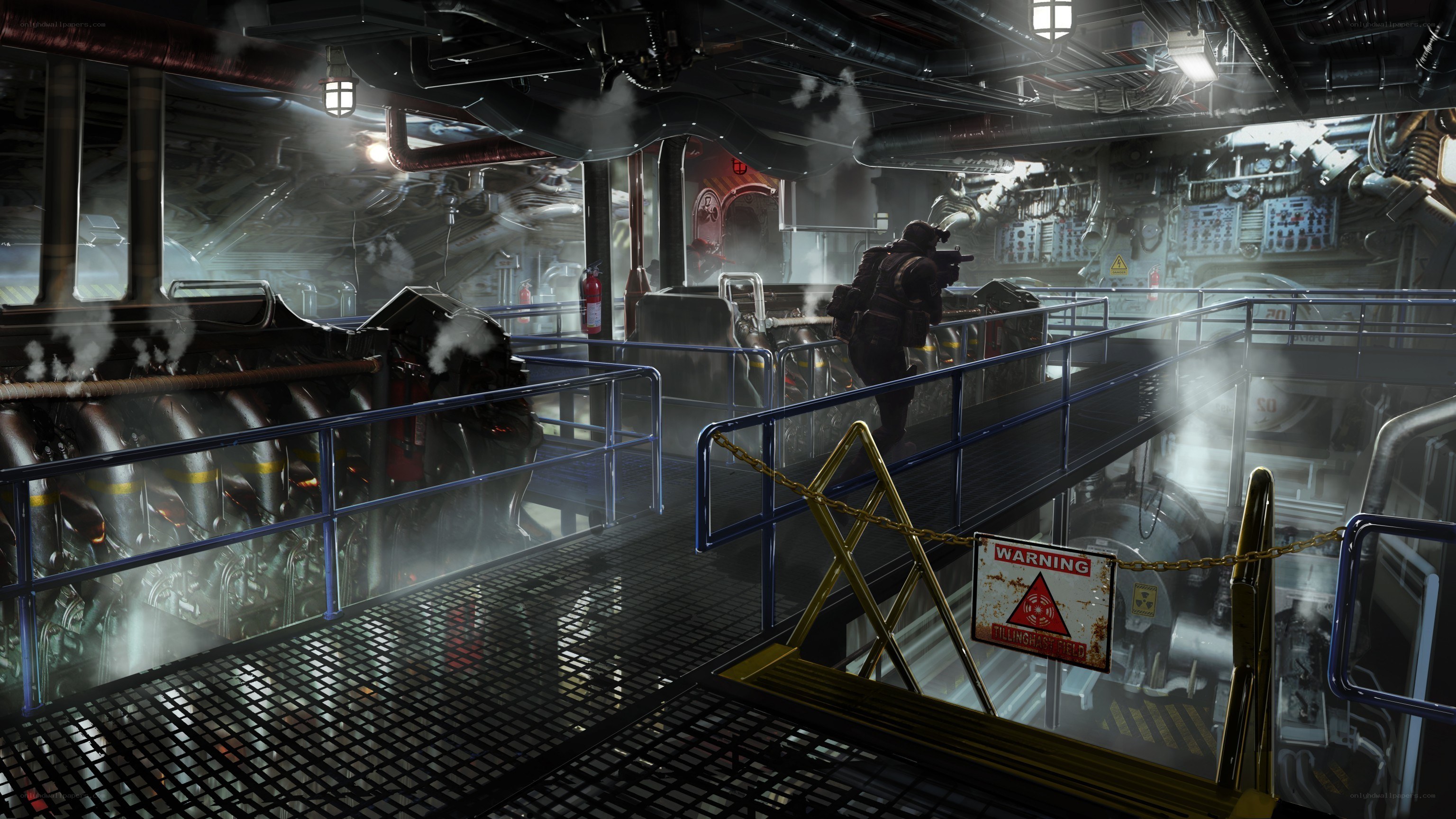 Soldier in industrial facility