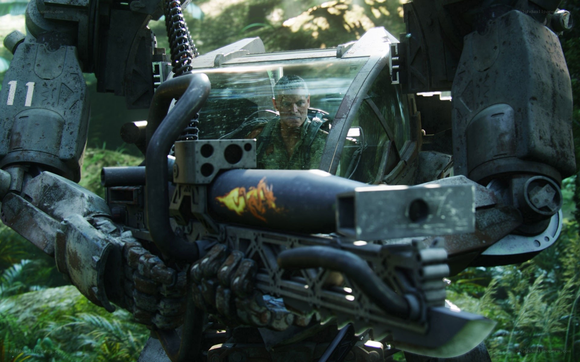 Soldier in mech cockpit