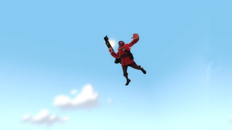 Soldier in mid-air with rocket launcher