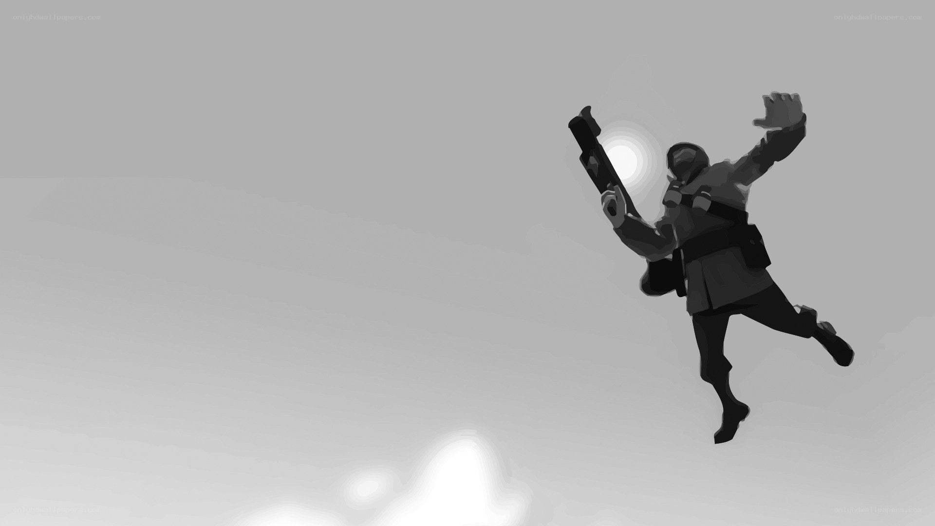 soldier in mid-air with weapon