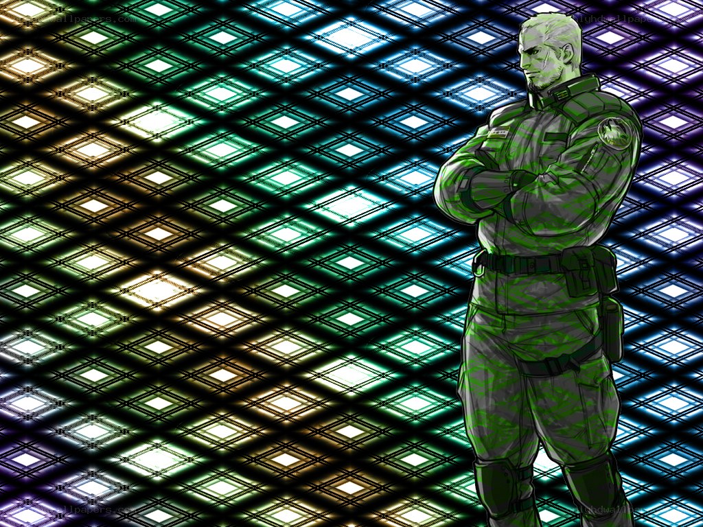 soldier in neon-lit corridor